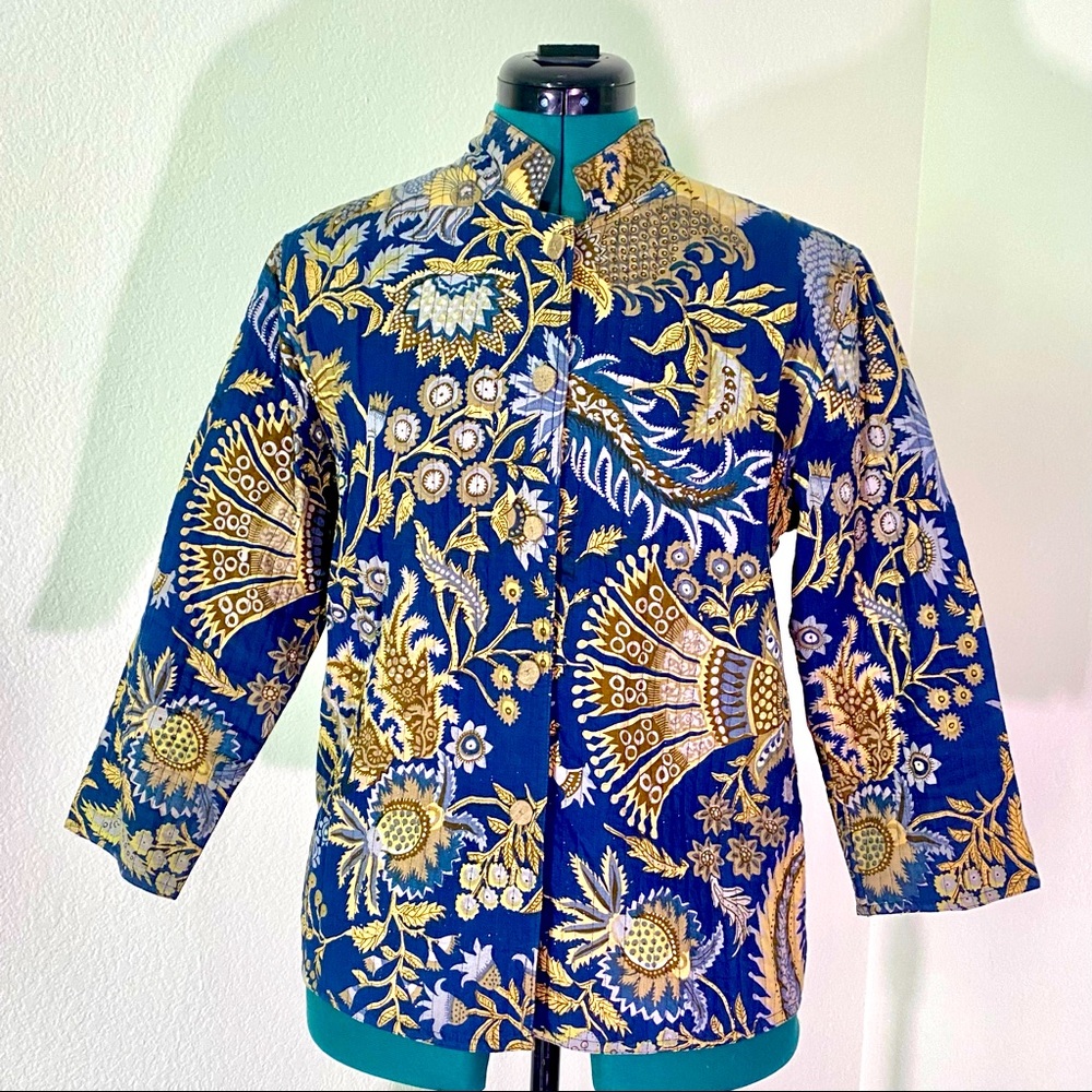 Anii by Natural blue print quilted blazer jacket